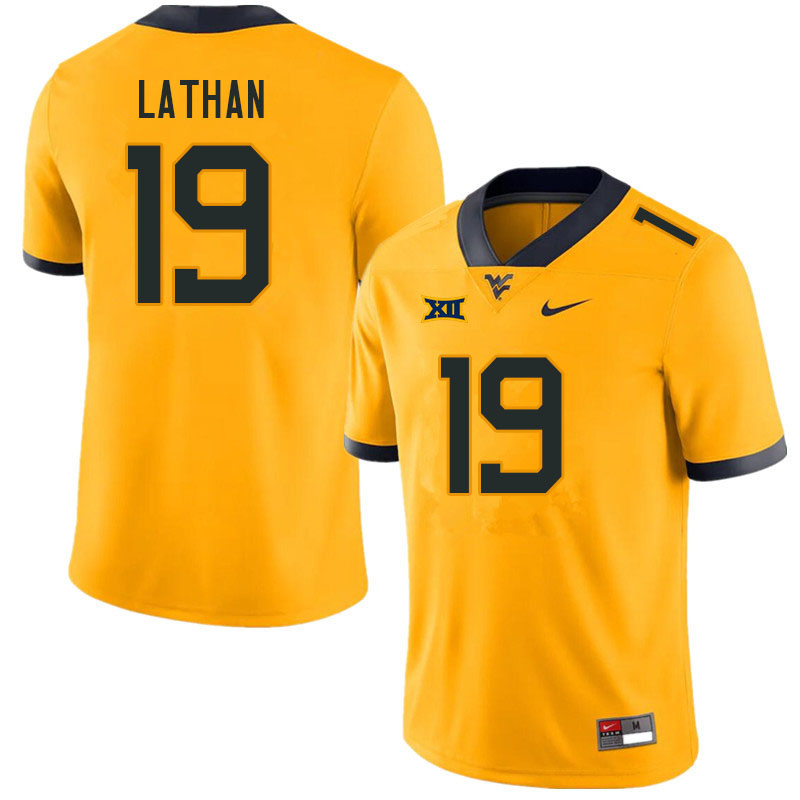 Men #19 Trey Lathan West Virginia Mountaineers College Football Jerseys Sale-Gold